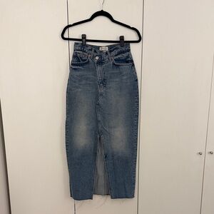 Reformation Classic High-Waist Blue Denim Midi Skirt